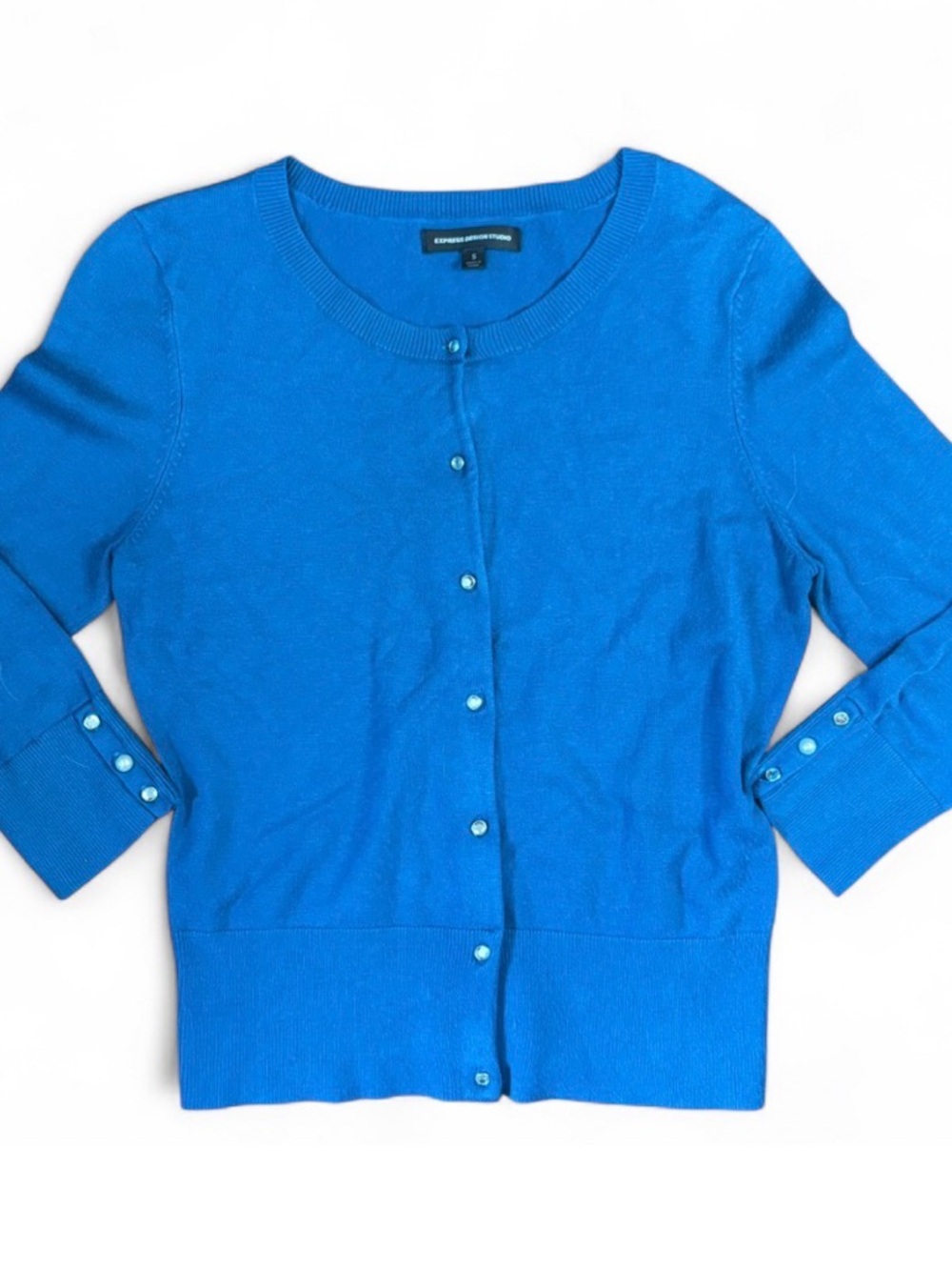 Women’s Express Blue Button-Down Quarter Sleeve Cardigan Sweater